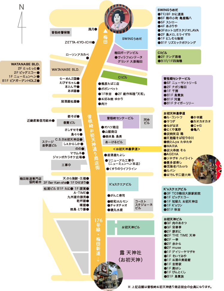 曽根崎お初天神通り商店街マップ